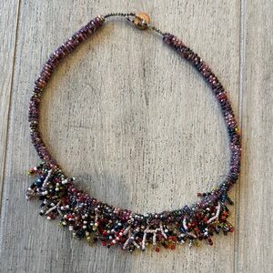 Multicolor Beaded Necklace 15.5” Long Button Closure